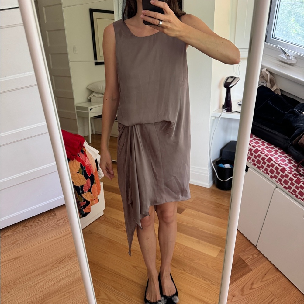 Elegant Taupe Sleeveless Dress